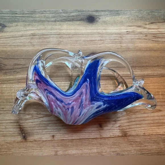 Murano Free Form Art Glass Blue and Pink - Picture 3 of 7